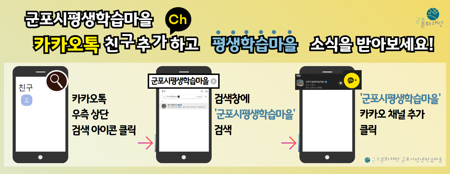 군포시평생학습마을 카카오톡 채널추가 안내