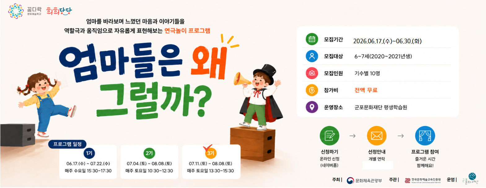2026 꿈다락 문화예술학교 '희희당당'  <엄마들은 왜그럴까?>(유아 연극놀이) 추가모집(3기) (6~7세)